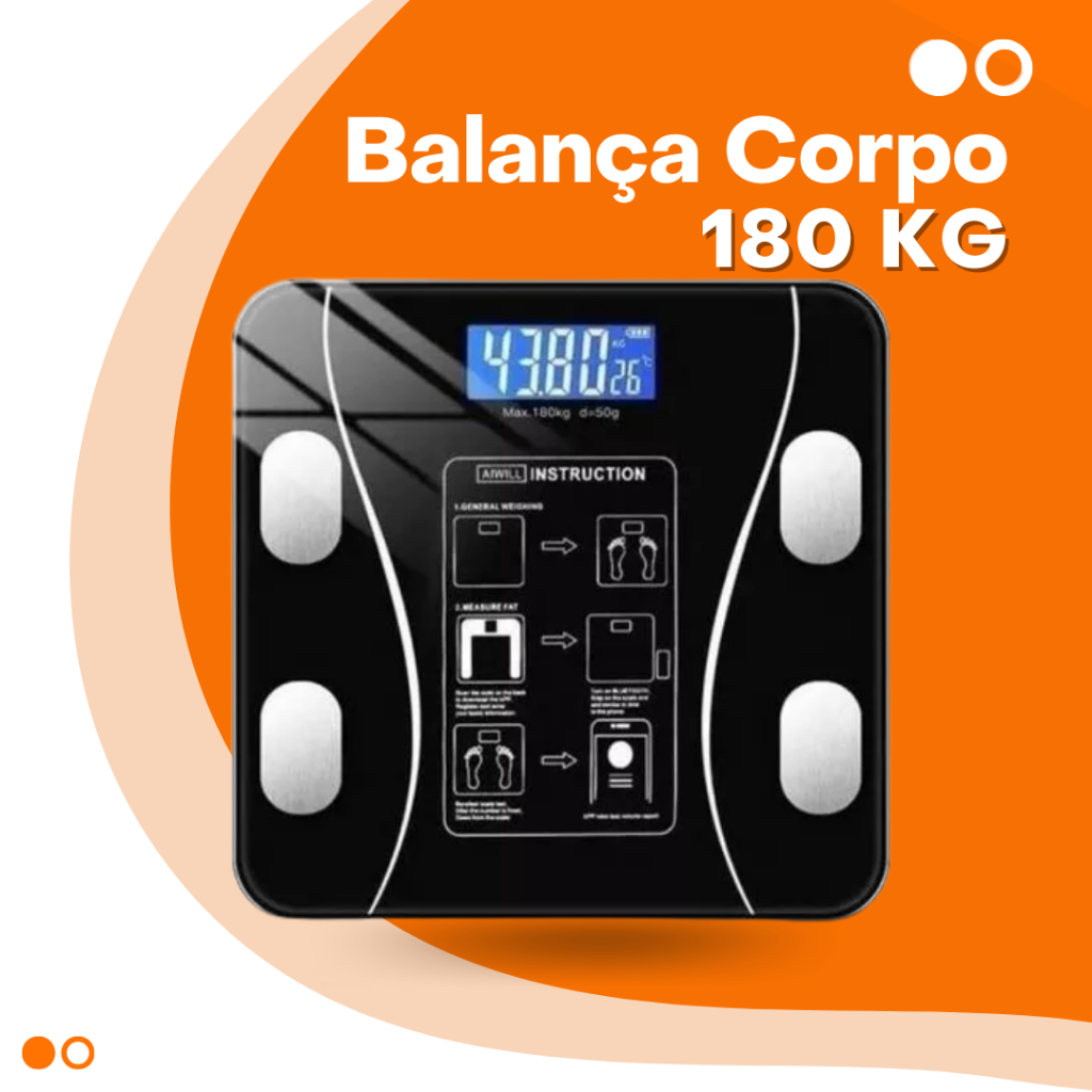 Balança Digital Bioimpedância 180KG Display Lcd Bluetooth Aplicativo Fitness Treino Balança De Banheiro