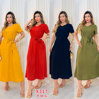VESTIDOS Feminina DE MANGA LONGUETE liso/ X317