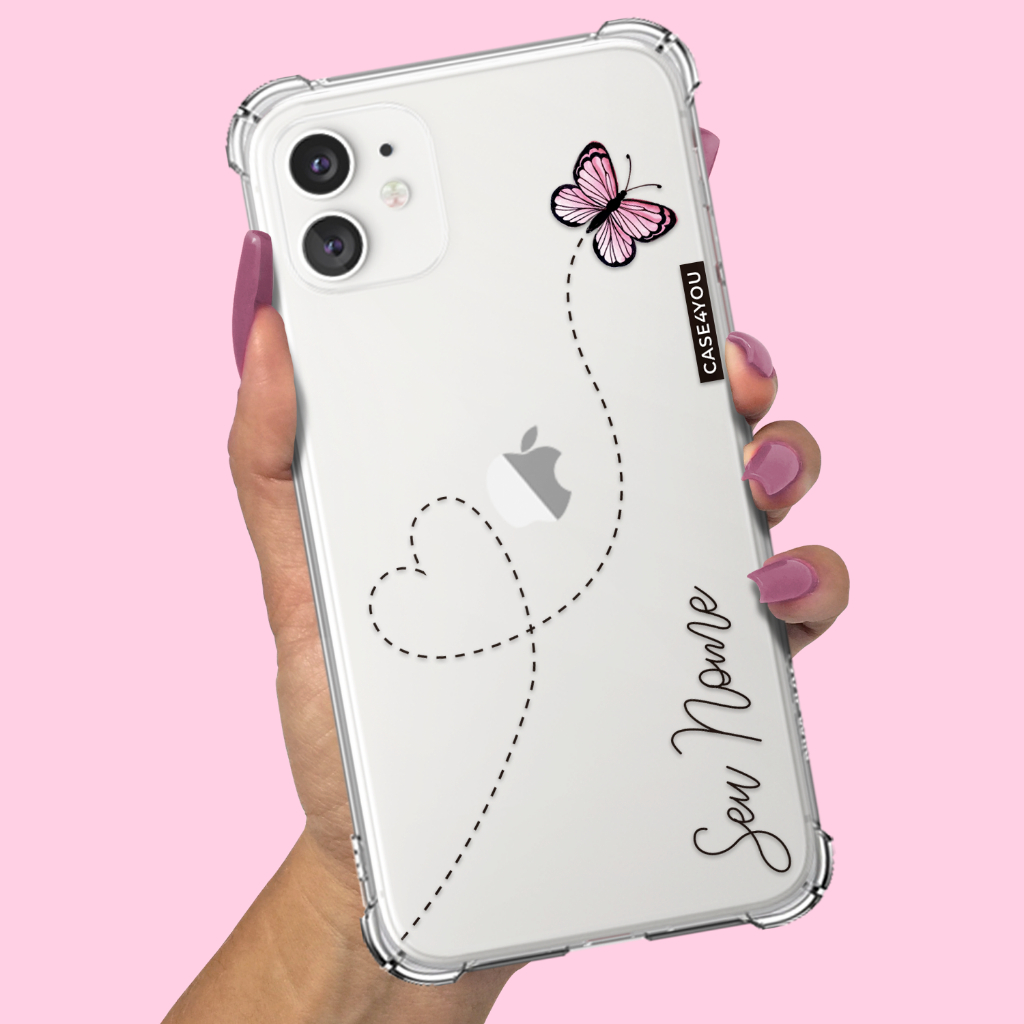 Capa Capinha Apple iPhone SE 7 8 X XS XR 11 12 13 14 15 16 17 AIR PRO MAX Anti-impacto Personalizada Borboleta Rosa em Oferta na Shopee