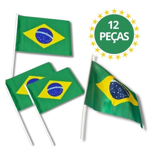 Bandeira Brasil Bandeiras de Mão 14cm X21cm- KIT10 a KIT 50 Poliéster Torcida Evento Escola em Oferta na Shopee