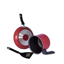 Jogo de Frigideira Antiaderente Frigideira 18cm + Canecão Teflon 12cm Antiaderente Com Espátula