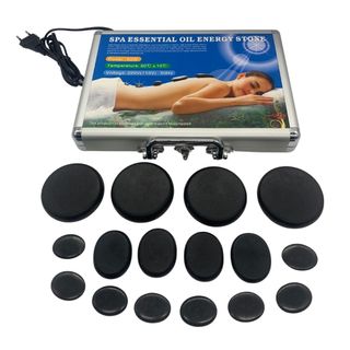 Kit Spa Day Massagem com Pedras Quentes 16 pedras Vulcanicas e Maleta Aquecedora Bivolt 110/220V