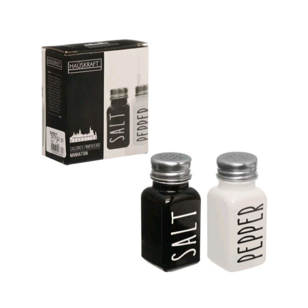 SALEIRO E PIMENTEIRO DE MESA DE VIDRO COM TAMPA DE INOX SALT MANHATTAN HAUSKRAFT 80ML