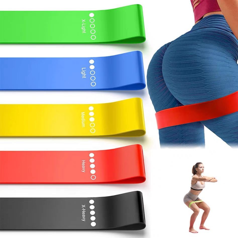 Kit 5 Faixas Elástica de Resistência Mini Band Treino Yoga Pilates Academia Musculação Fisioterapia