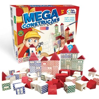 Jogo Blocos Montar Madeira 45 Pçs Didático Pedagógico - Mega Construção de Madeira para Criança - Oferta