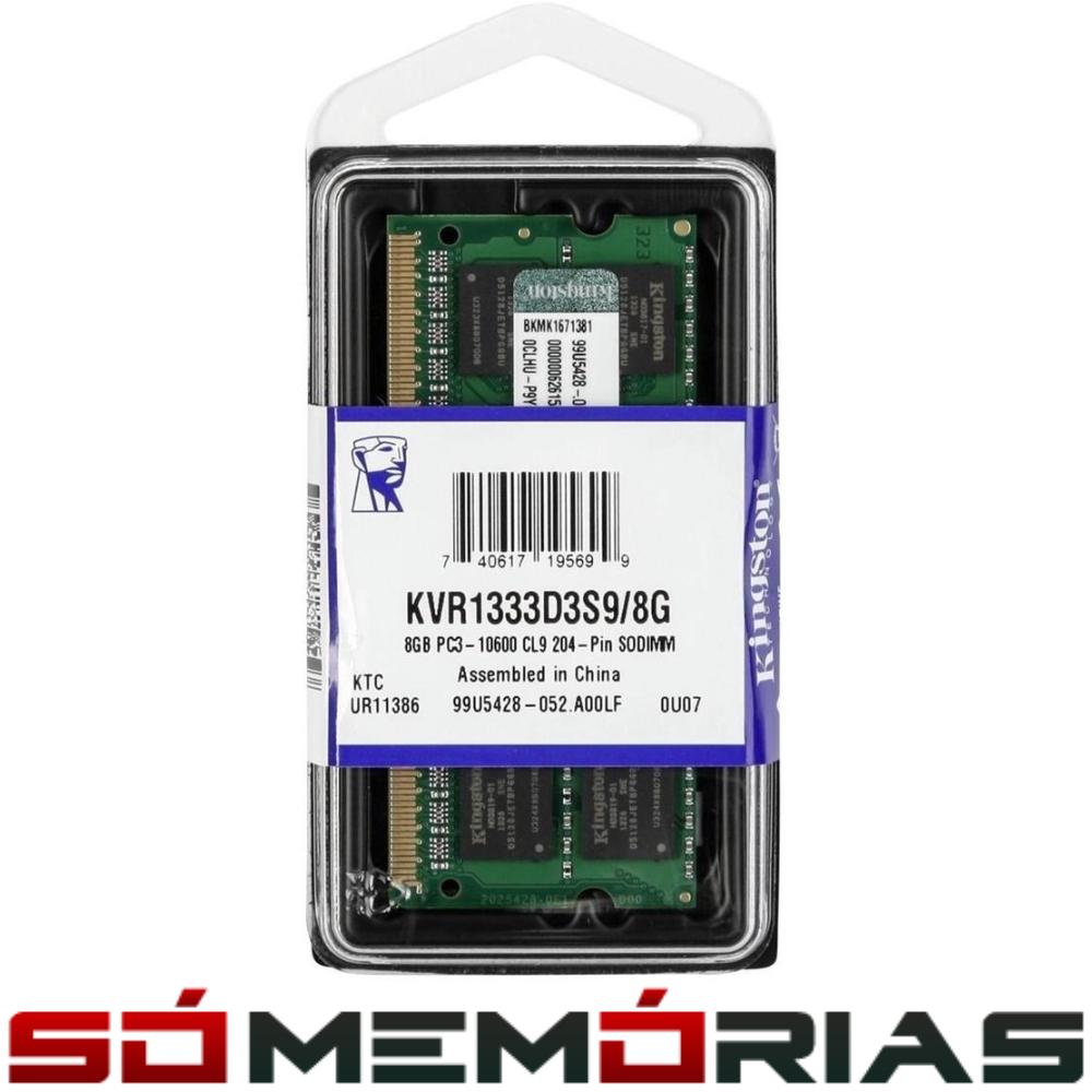 Memória RAM para Notebook DDR3 8GB 1333MHz Kingston - KVR1333D3S9/8G