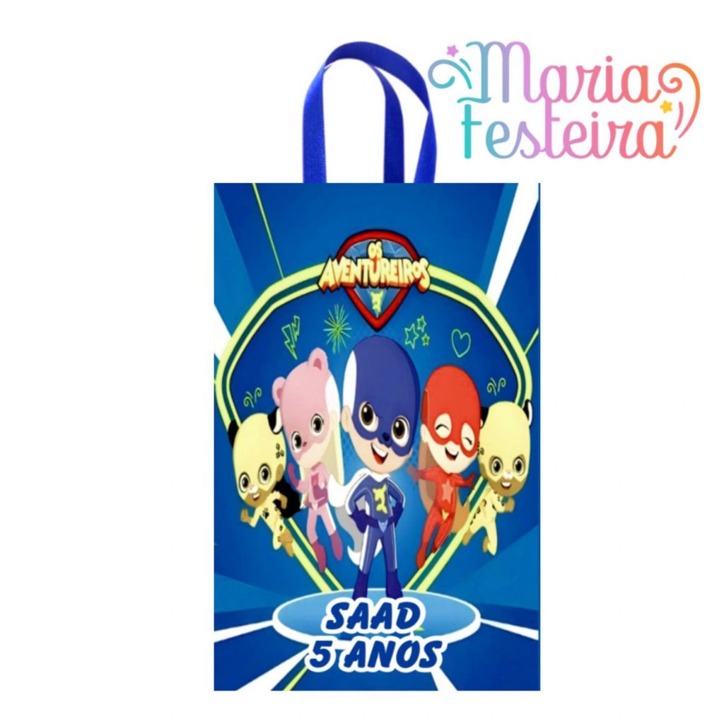 15 Sacolinhas Personalizadas Tema Aventureiros Tamanho 16x4x10