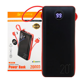Carregador Portátil Power Bank Bateria Externa 20000mAh Universal Com Cabo V8 Lightning e Tipo C Carga Rápida