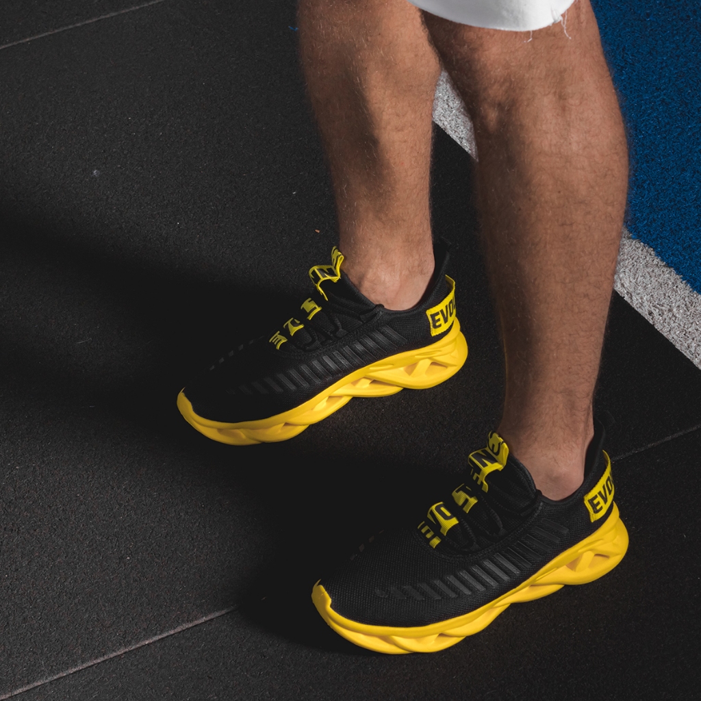 Tênis Masculino Esportivo Preto Amarelo Trança Macio Lev Feminino Original Fabrica Qualidade