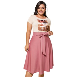 Saia Midi Com Laço Social  Malha  Moda Cristão Evangelica