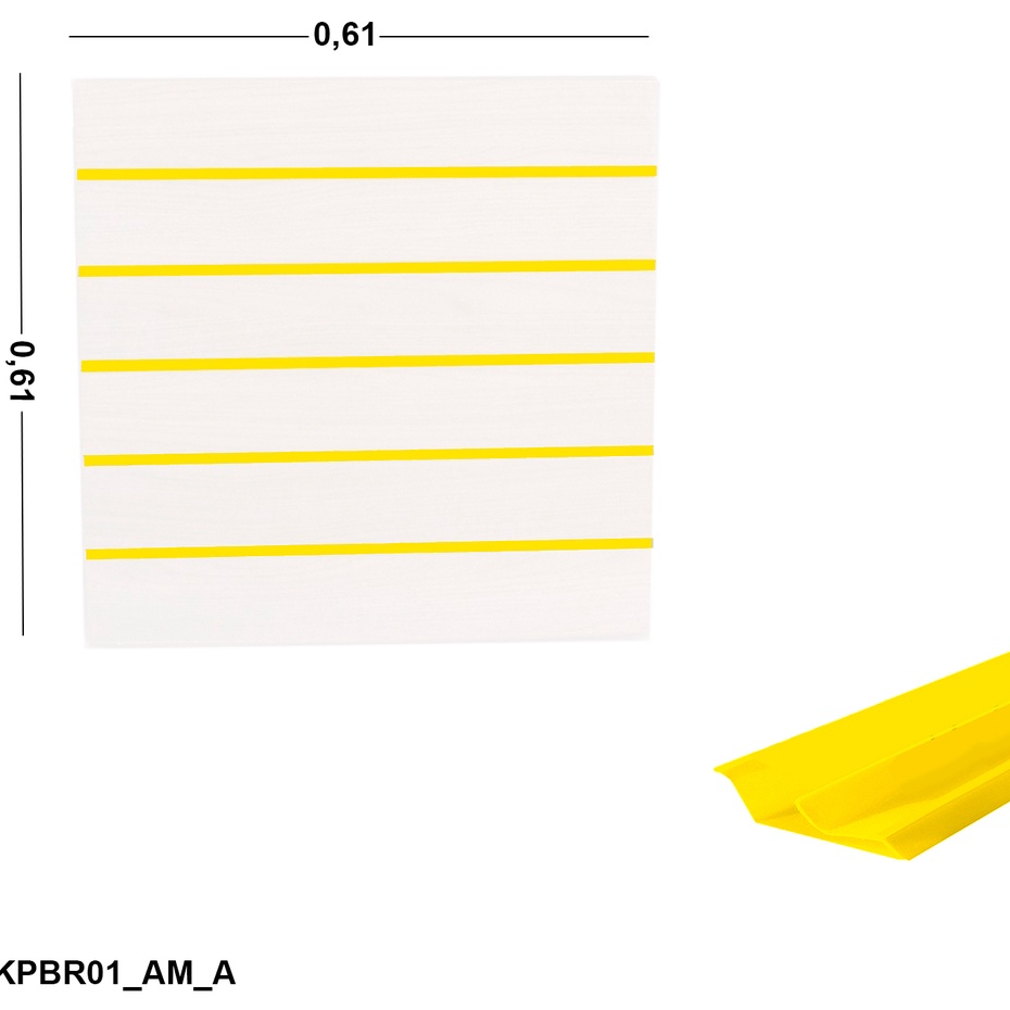 Painel Canaletado prateleira em Mdf 0,61 x 0,61m Branco + Perfil Amarelo