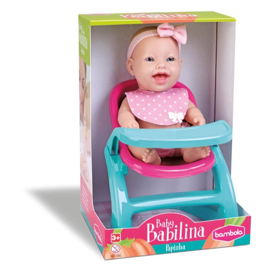 Boneca Papinha Babilina Baby Cadeira Alimentação Bebê