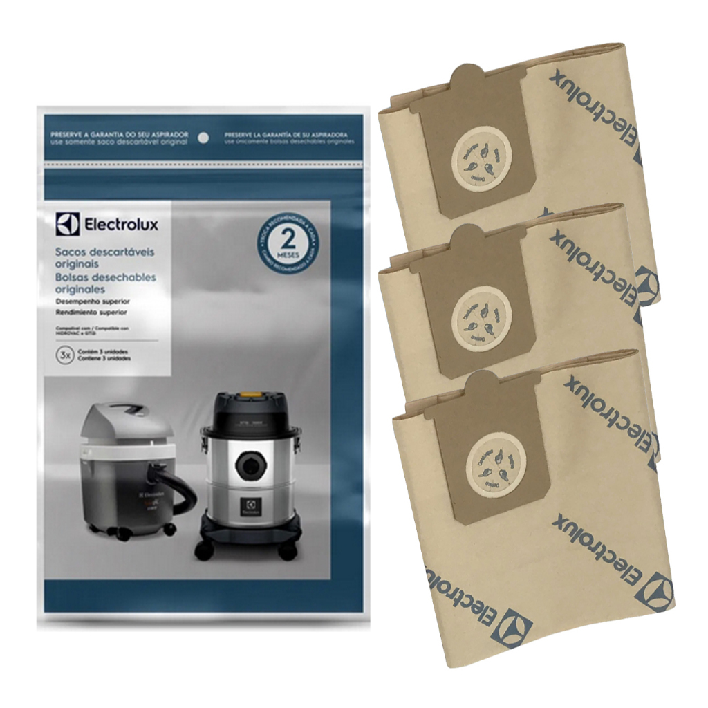 KIT 3 SACOS ASPIRADOR ELECTROLUX HIDROVAC GT12I ORIGINAL A20810601 CSEHV