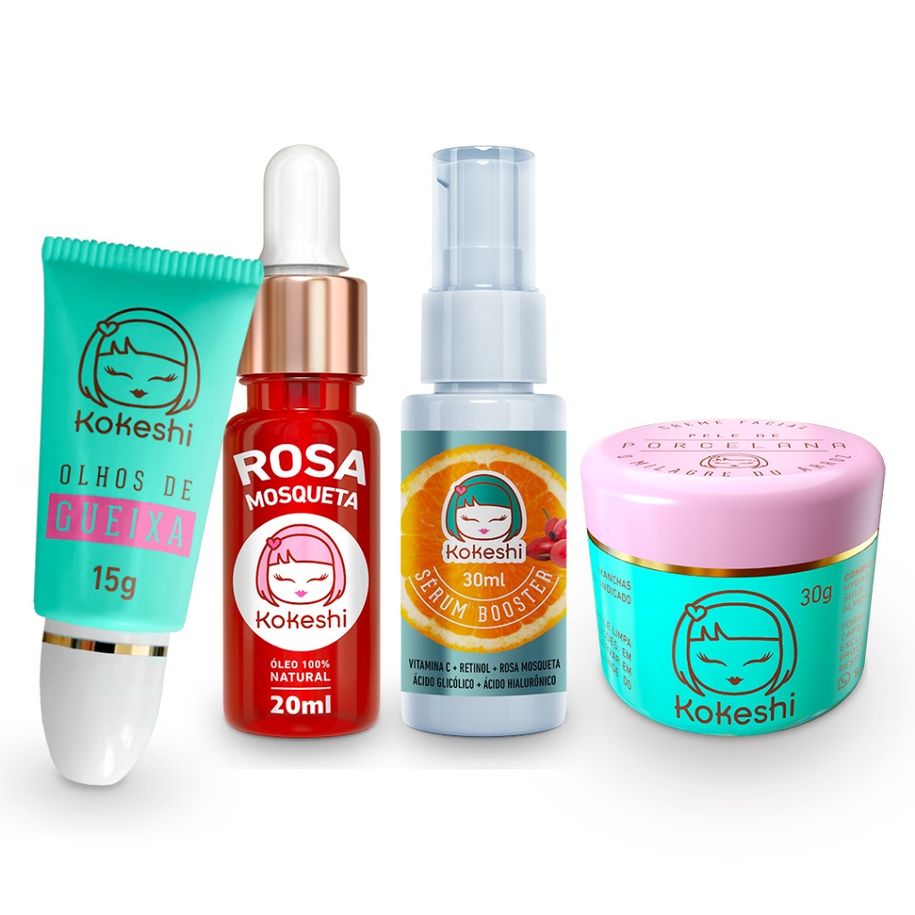 Kit Renovadores Kokeshi Vitamina C Rosa Mosquesta Pele Porcelana Olhos de Gueixa