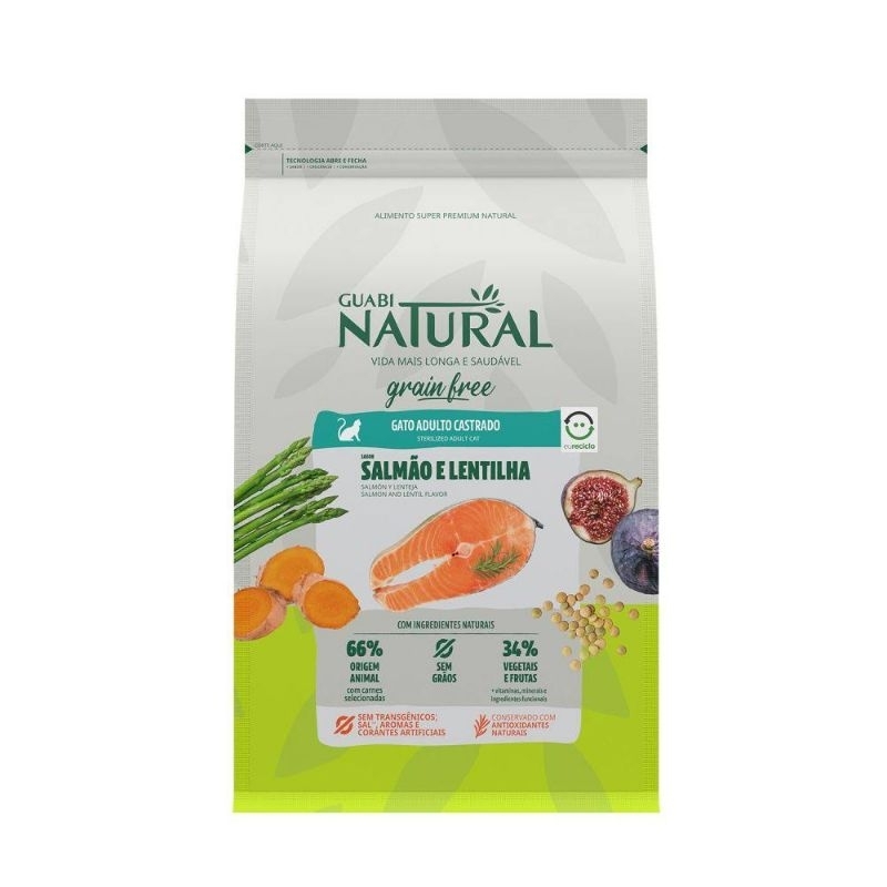 Ração Gato Guabi Natural Castrado Salmão e Lentilha Grain free 1,5kg