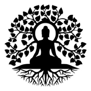 Mandala Buda Árvore Da Vida Mdf Preto Vazado 40 Cm Decoração Aplique 3M - A Pronta Entrega!