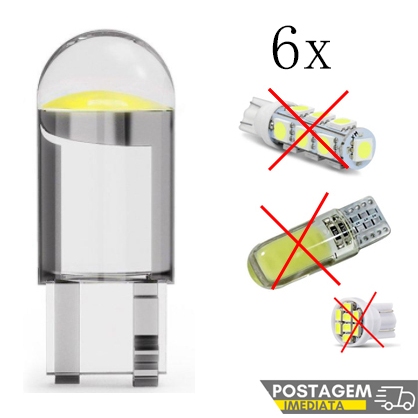 6x Lâmpada Led T10 Pingo W5W Branco, Azul, Verde, Ambar, Vermelho Alta Qualidade Pingo 6000k Branco Puro Carro Moto 12v