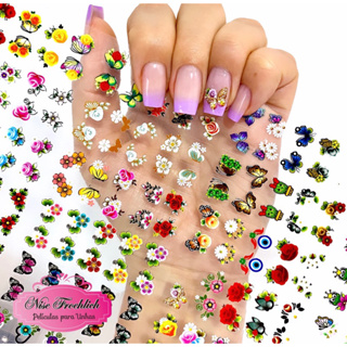 Mega Cartelão 360 Adesivos de Unhas Flores Delicadas Margaridas Ad52 em Oferta na Shopee