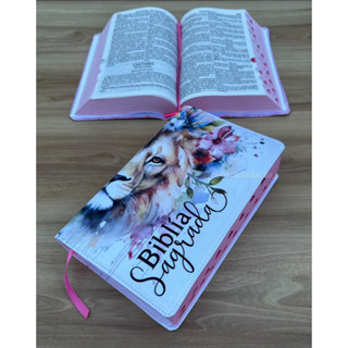 Biblia ARC Leão Safira floral - Com harpa e corinhos índice digital