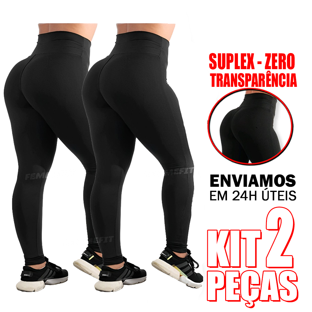 Kit 02 Calça Legging Suplex Feminina Cintura Alta