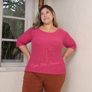 Blusa Plus Size Com Elastano Manga Curta Trico