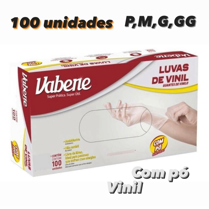 CX 100 Luva Vinil C/PÓ Descartável - Tam P M G Vabene (CHOCO)