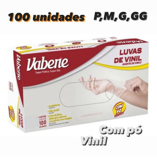 CX 100 Luva Vinil C/PÓ Descartável - Tam P M G Vabene OFF// em Oferta na Shopee