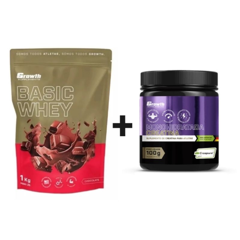 Kit 1 Creatina Creapure + 1 Basic Whey 1 Kg - Growth Supplements