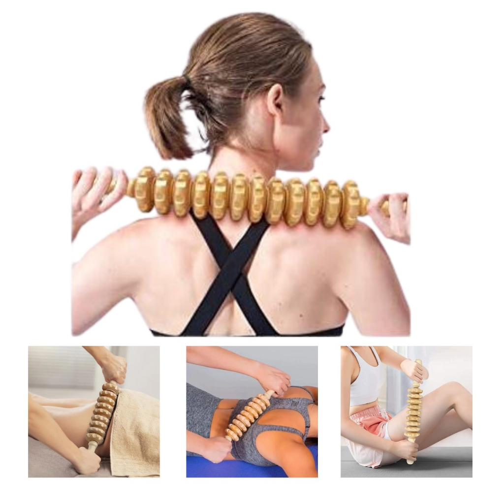 Rolo De Massagem de Madeira Corporal Relaxante Liberação BambuTerapia 38cm