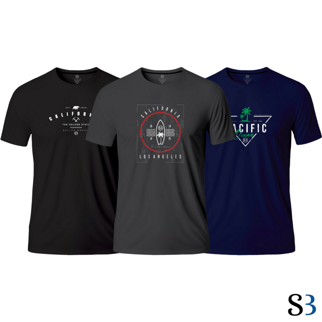 Kit 3 Camisas Camisetas Masculinas 100% Algodão P ao GG e Plus Size G1 ao G9