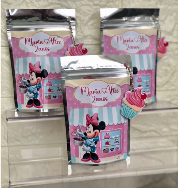 Saquinhos Metalizados Minnie Confeiteira - Lembrancinha em Oferta na Shopee