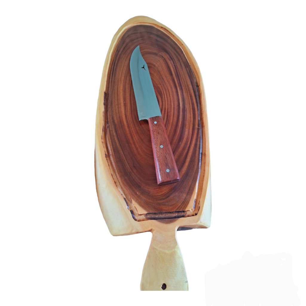 kit churrasco faca grande artesanal com tabua de corte rustica madeira-carne pesca camping