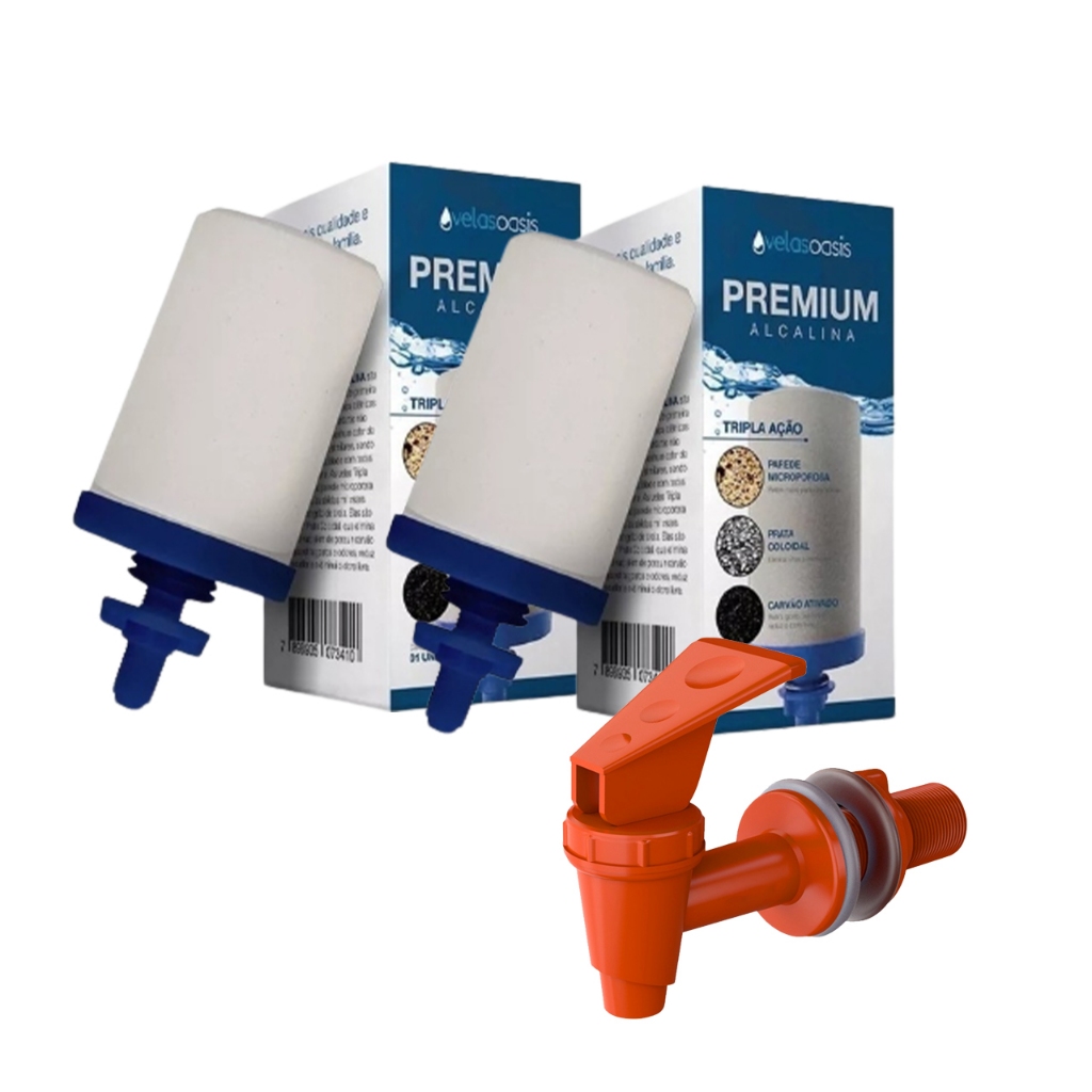 Kit 2 Velas de Filtro Tripla ação + Torneira click P/ Filtro Barro Gravidade Super Oferta