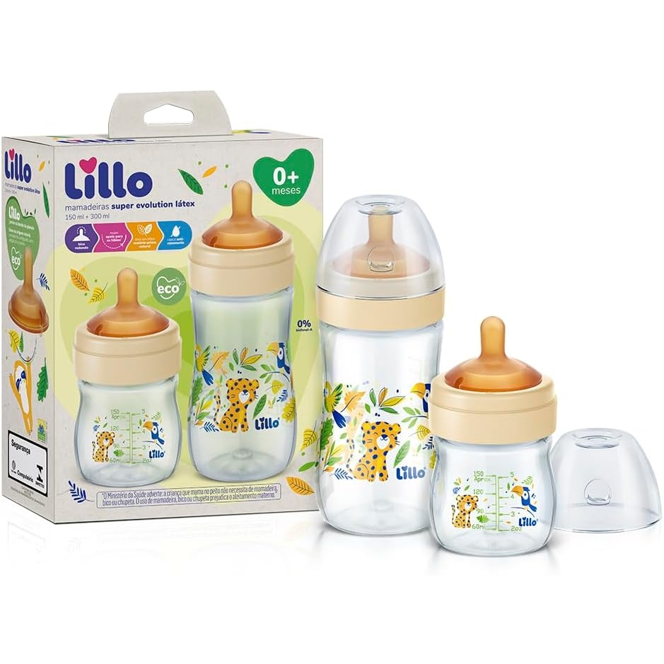 Kit 2 Mamadeiras Lillo Bico Latex 150 e 300ml Neutro Super Evolution