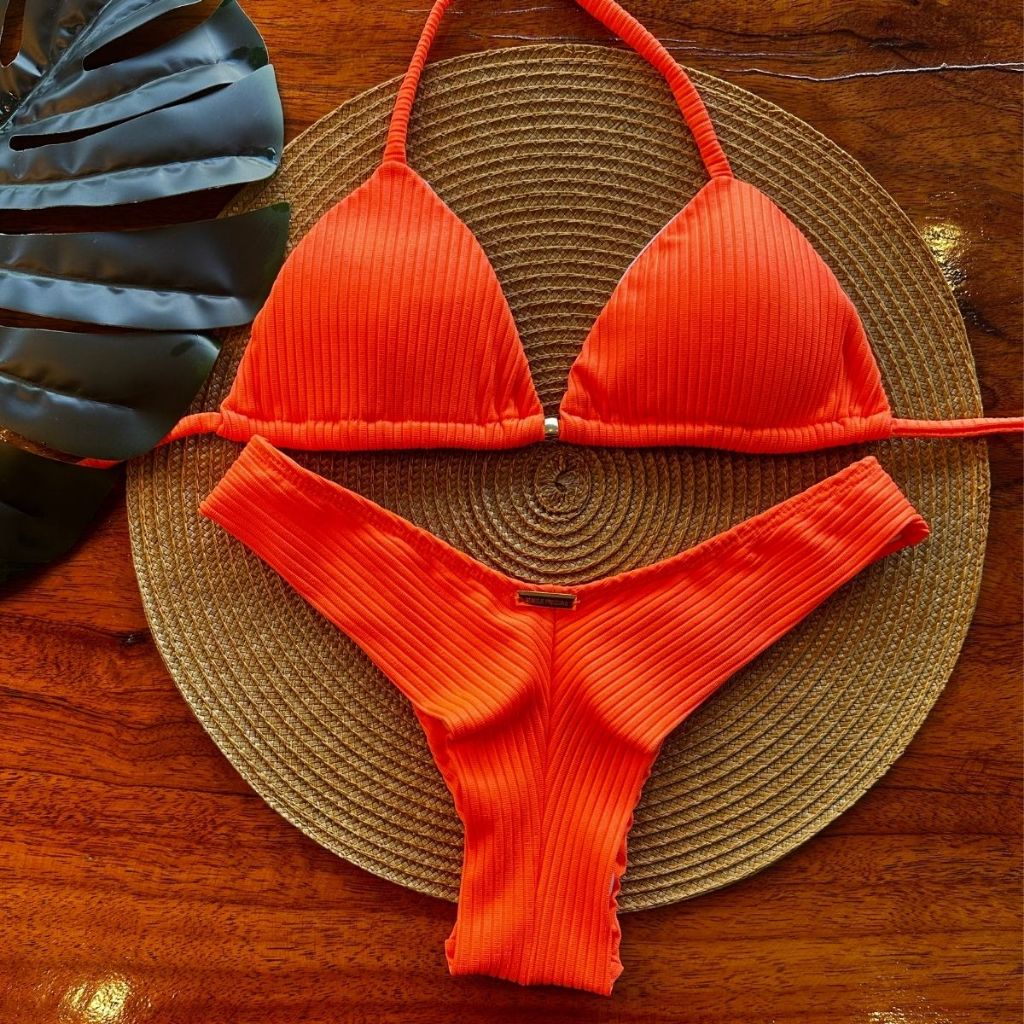 Biquini Moda Praia Curtininha Fio Duplo Asa Delta Neon Bronze Marquinha