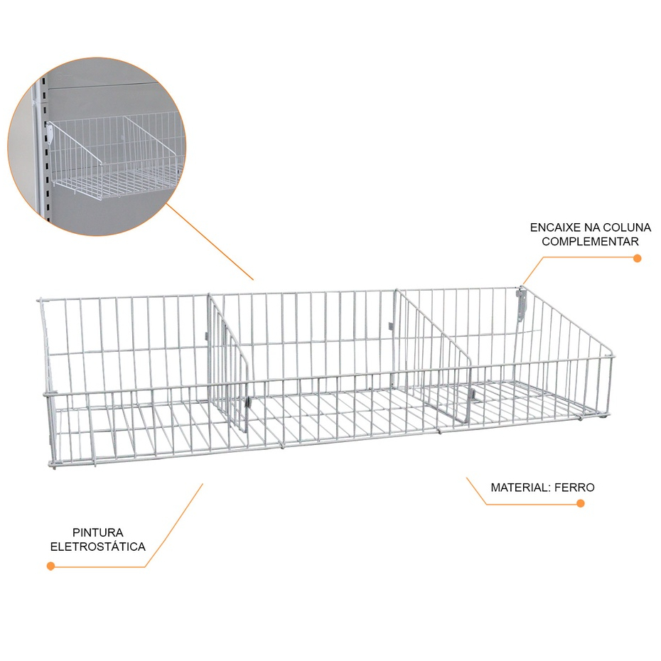 Cesto Organzador Aramado  para Gôndola Marca SA Gondolas New Plus     30 x 91cm - Branco