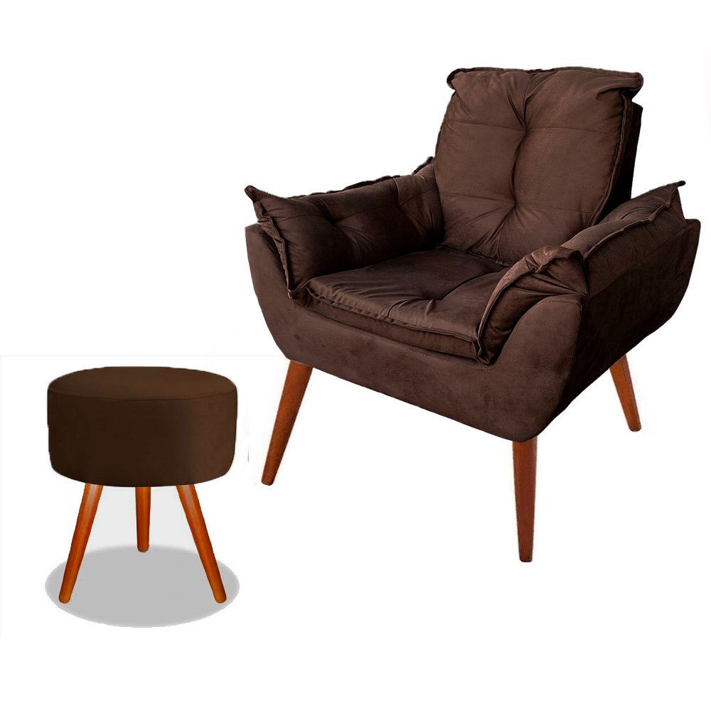 Cadeira Decorativa Cor Coffee / Marrom + Puf Para Recepção e Escritório
