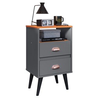 Mesa de Cabeceira Retrô Mesinha Moderna Canto Quarto Apoio Pés Palito Lateral Cama 2 Gavetas Nicho Organizador Classic New - RPM Móveis