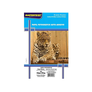 Papel Fotográfico 80g Gramas Glossy Auto Adesivo 20 folhas tamanho A4 80 Gramas Auto Colante P/ impressão jato de tinta secagem imediata 210mm x 297mm