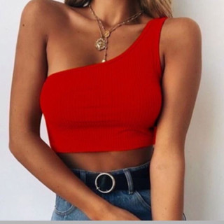Top cropped um ombro só várias cores com bojo blusinha cropet