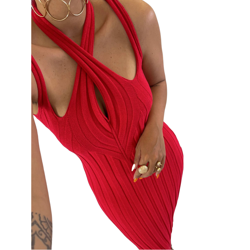 vestido elegante tricô tricot Modal fenda lateral traspassado