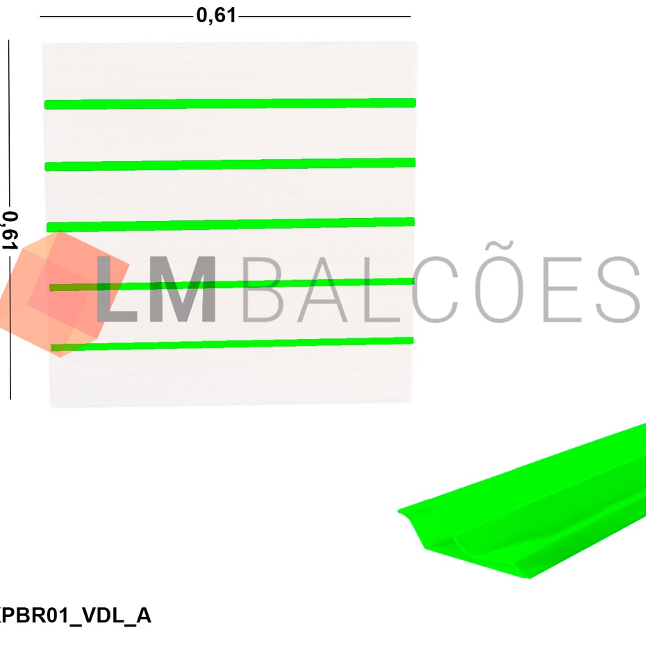 Painel Canaletado em Mdf 0,61 x 0,61m Branco + Perfil Verde Limão