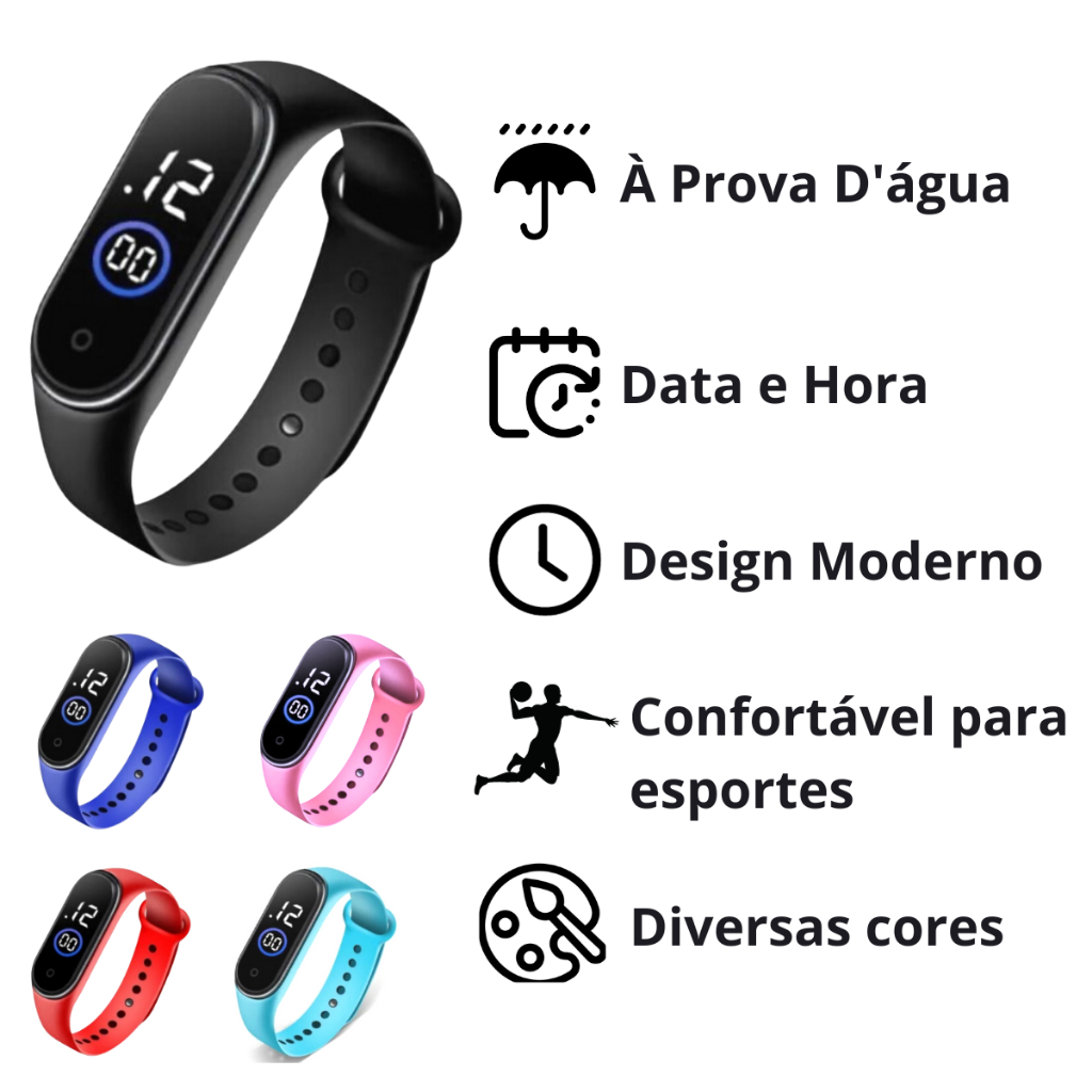 Relógio De Pulso Digital Com LED Prova D'água Maculino /Feminino/Unissex/Infantil/Esportivo - Relógios em Oferta na Shopee