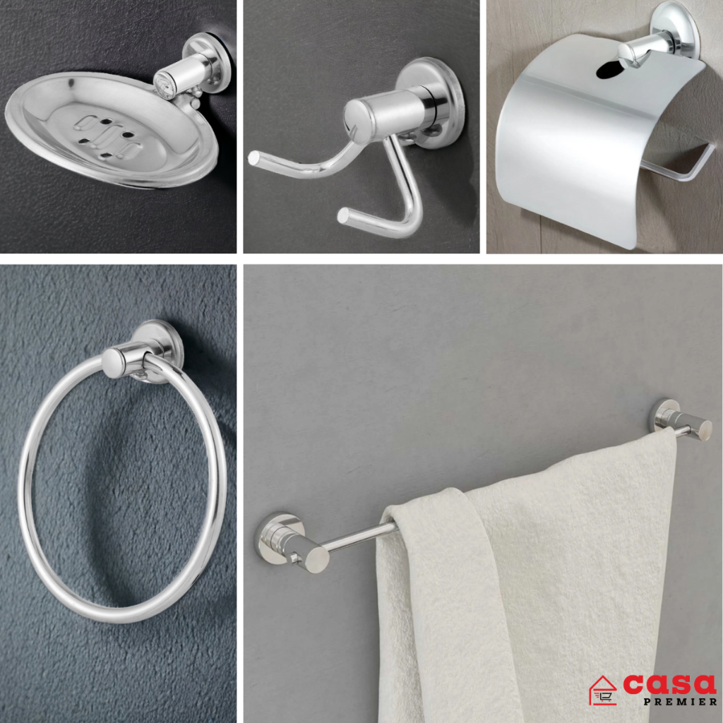 Kit Acessórios Para Banheiro Lavatório Completo 05 Peças Metal  Alta Qualidade Casa Premier