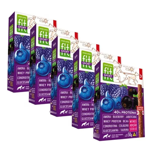 Kit Petisco Natural Stick Fit Sport Spin Pet Amora/Blueberry/Jabuticaba 5 unidades