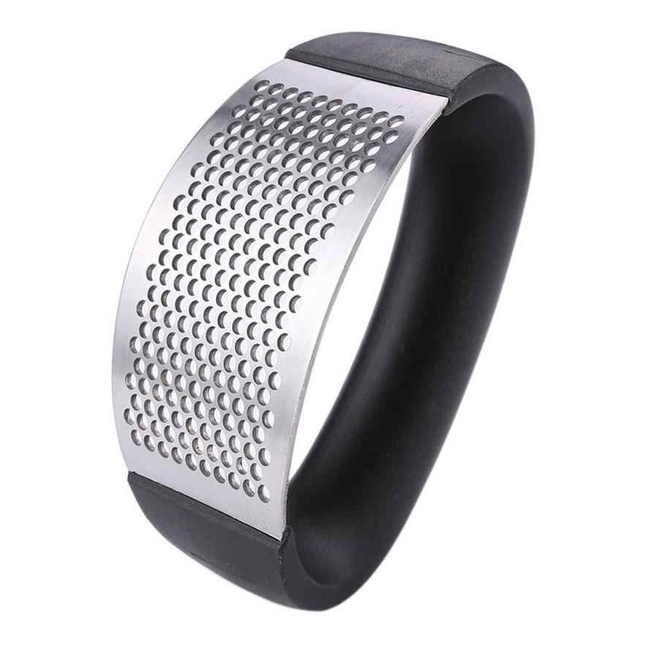 Triturador Amassador 11cm Alho Batata Legumes Aço Inox Manual Prático Multiuso Universal Cabo Preto