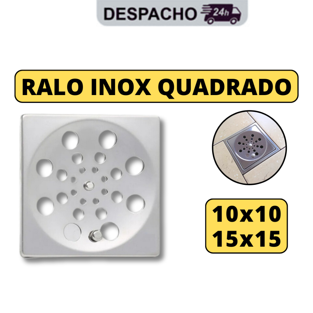 Ralo de Banheiro Anti Odor Grelha Quadrado 15x15 10x10 cm Inox Abre e Fecha