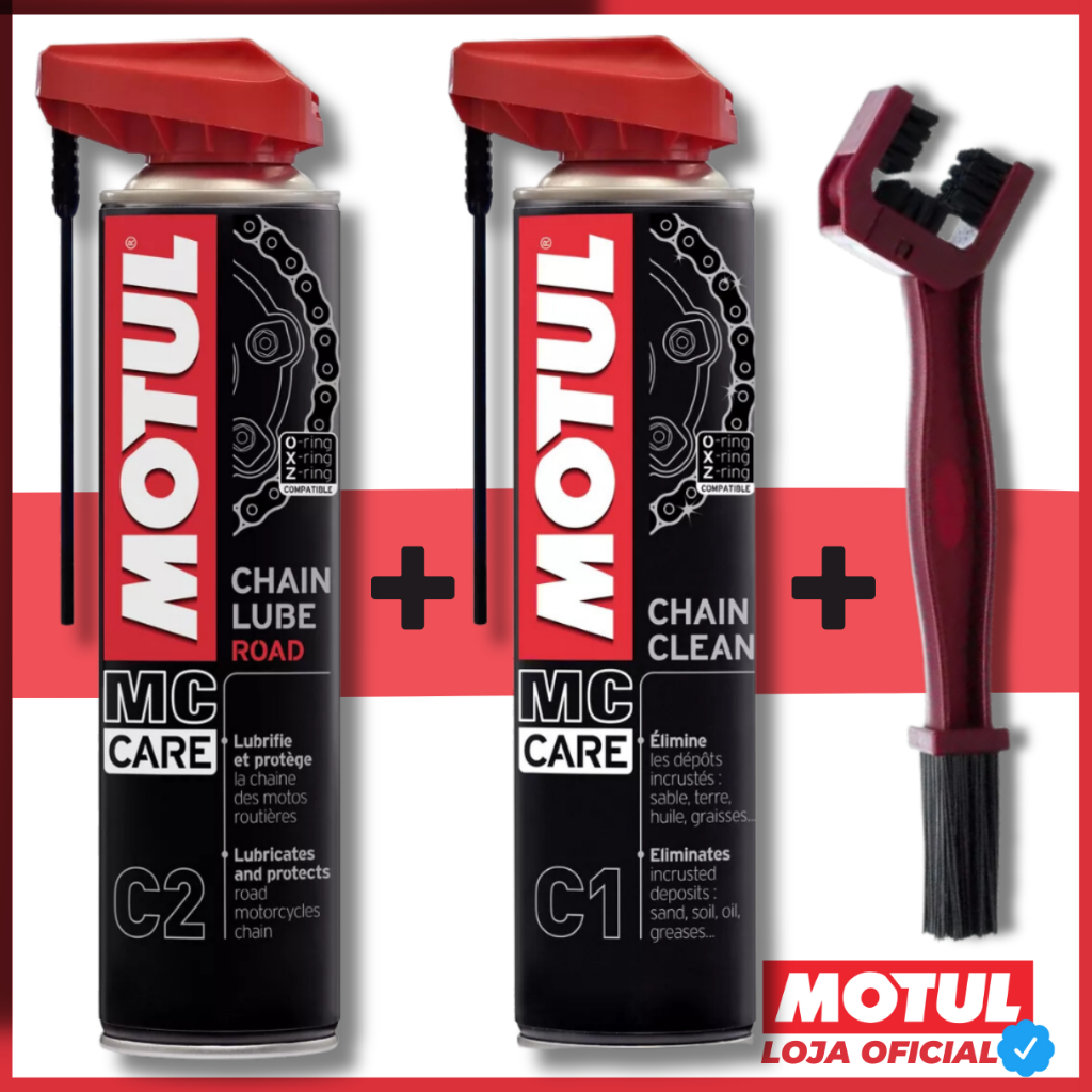 Kit Motul C1 Clean + C2 Lubrificante Corrente 400ml + Escova