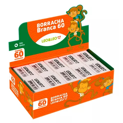 Borracha Branca Escolar  N°60 Caixa Com 60 Unidades -Leonora em Oferta na Shopee