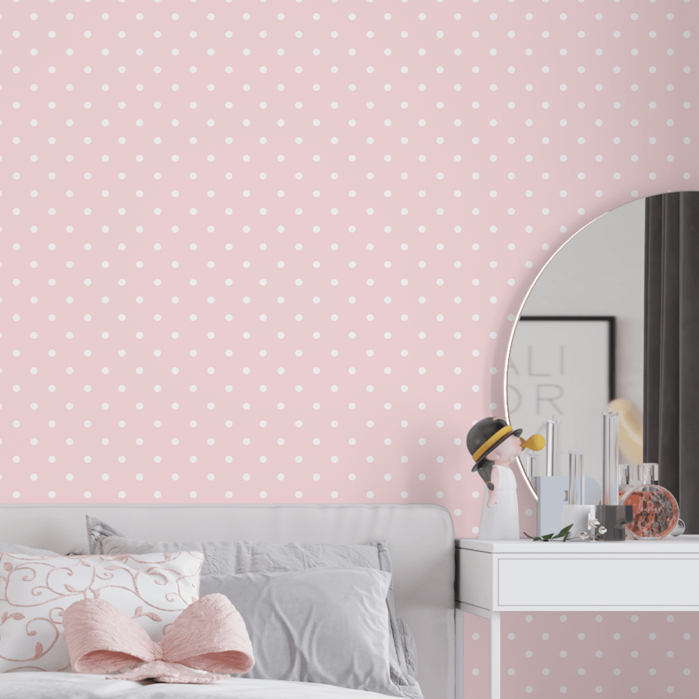 Papel De Parede Adesivo Rosa Poá Quarto De Bebê Isabella 3m x 50cm
